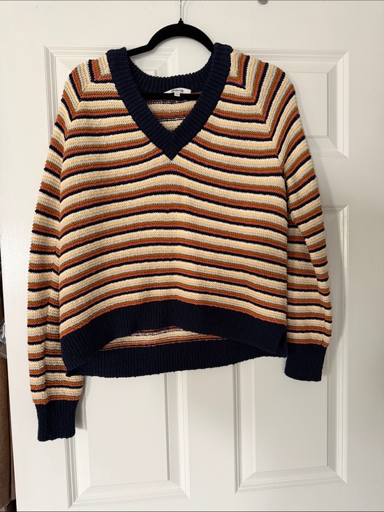 Madewell Sweaters - Madewell Striped V-Neck Sweater in Navy, Cream, Rust, Mustard